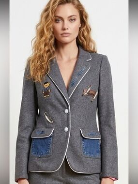 Upcycle Gray Patch Pocket Wool Blend Blazer Jacket size 8
